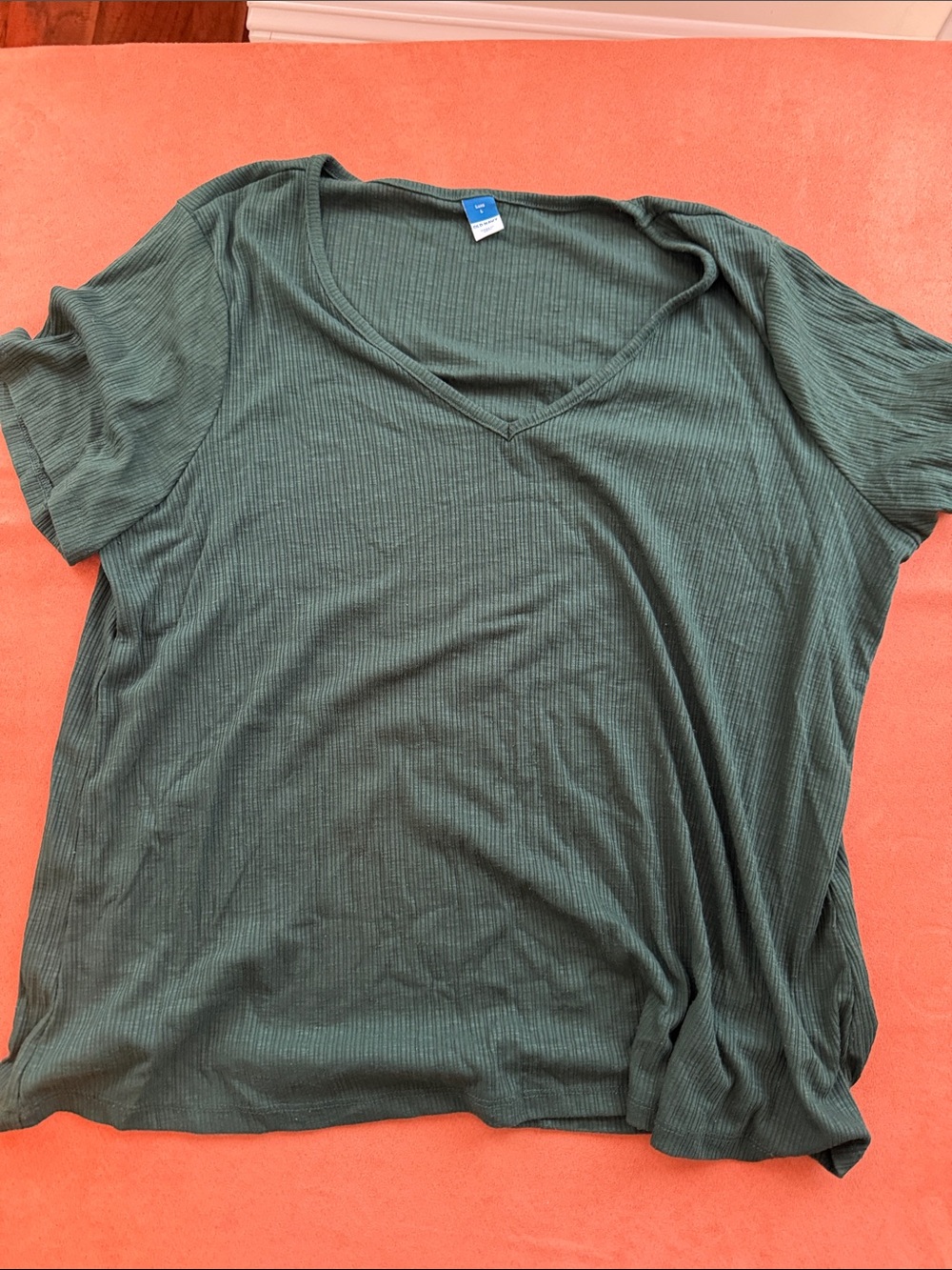 Old Navy Forest Green Ribbed V-Neck Short Sleeve Tee